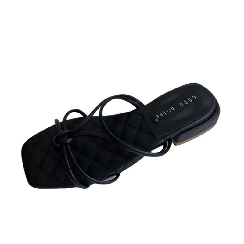 

Rubber Flip Flops Shoes Slippers Heels Med Square heel Slides Cross-Tied Fashion Hawaiian High Block Luxury Rome PU Pumps Hoof