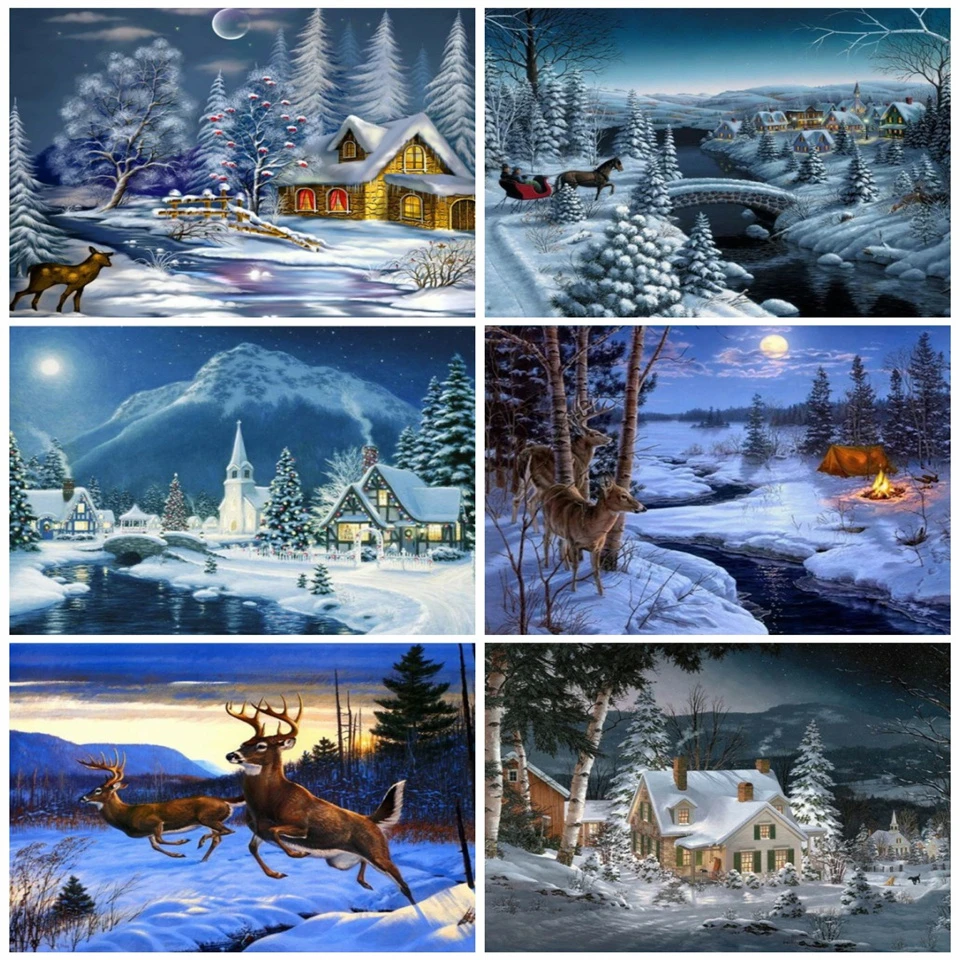 Алмазная живопись AZQSD зимняя полноразмерная мозаика сделай сам пейзаж вышивка