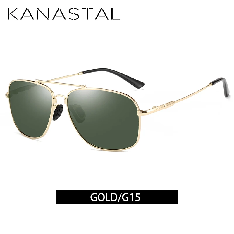 GoldG15 KANASTAL классические Поляризованные Солнцезащитные Для мужчин солнцезащитные очки для женщин, фирменный дизайн, сплав Frame Pilot, поляризационные солнцезащитные очки для вождения, мужские черные UV400 - Цвет линз: GoldG15