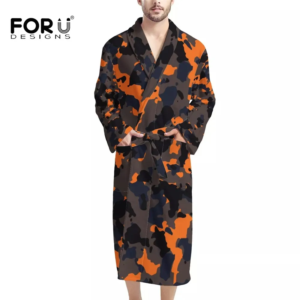 

FORUDESIGNS Men Camouflage Robe Long Sleeve Bathrobes Flannel Kimono Bath Robes Comfortable Soft Home Wear Халаты