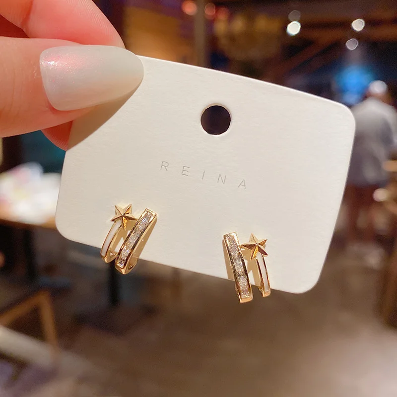 

South Korea dongdamen S925 silver needle Star Crystal double layer small earrings versatile exquisite temperament earrings