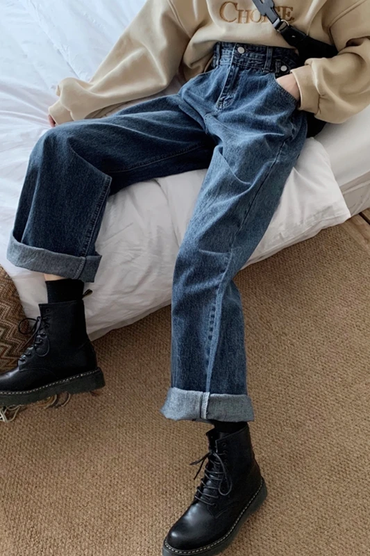 

2020 spring and autumn women's new retro high waist was thin loose jeans