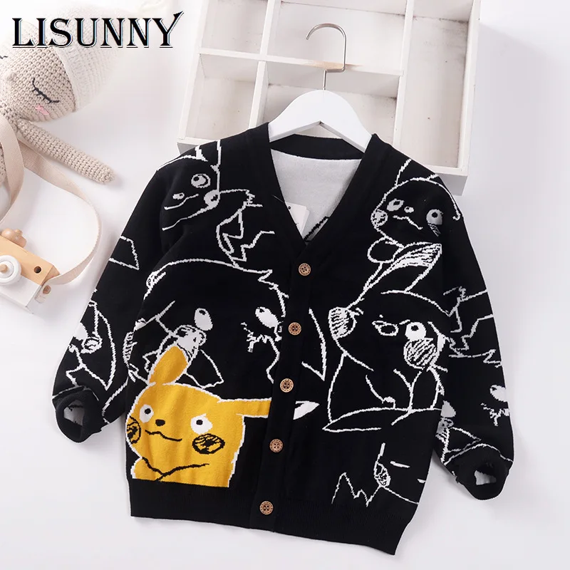 

Boys Cardigan Sweater 2021 Autumn Winter Casual Children Knitted Jacket V-Neck Cartoon Baby Clothes Kids Sweaters Coat 5-10y