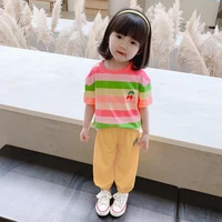 summer suit girl sets baby girl clothes kids clothes girls cotton striped patterned short sleeved sweatshirt suit