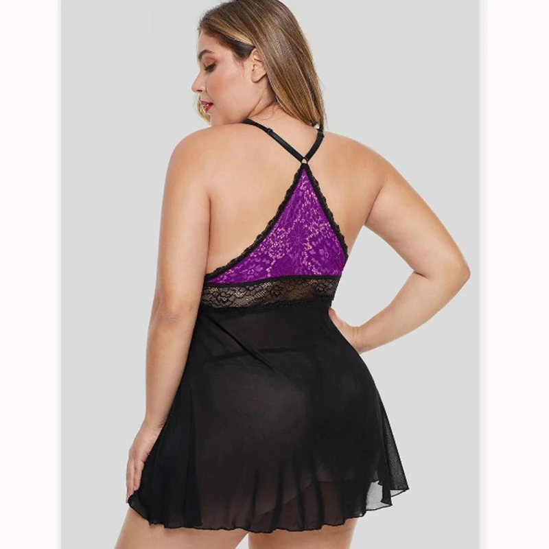 

Sexy Erotic Lingerie Women Lace Hollow-out Halter Night Dress Plus Size Pijama Sleepwear See Through Underwear Night Gown 6XL