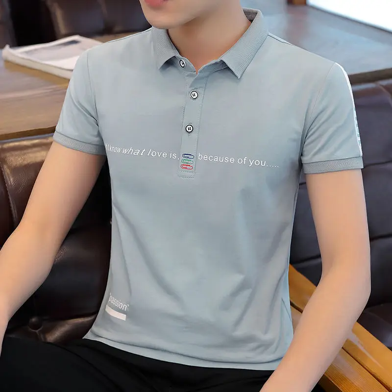 

Summer Men's Cotton Short Sleeve Polo Shirt Youth Short Sleeved T-shirt Sleeve Korean Fashion Fashion Lapel Top Clothes Men