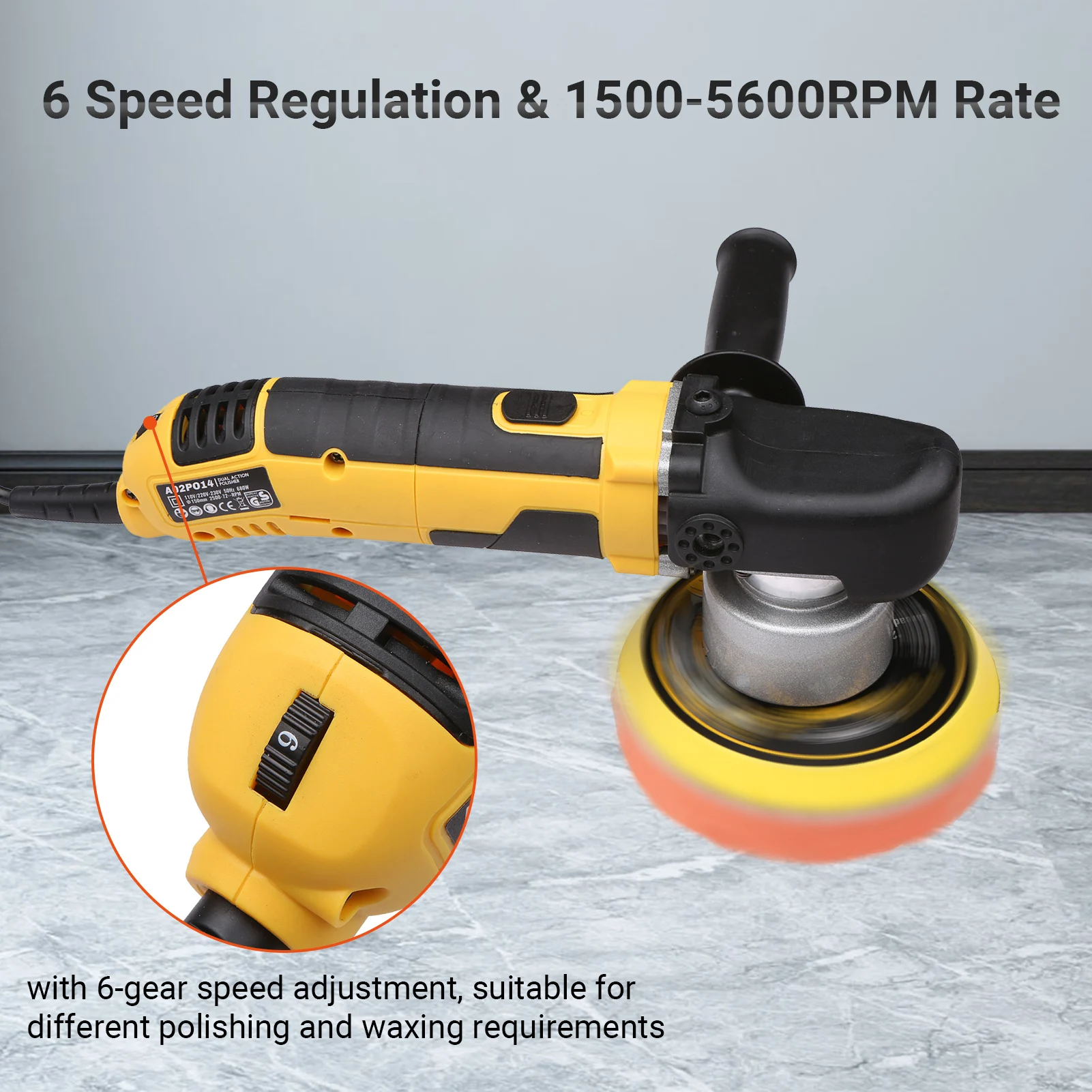 

KKmoon 6-inch Car Polisher Handheld Polishing Machine Electric Powered Waxer Machine 5600RPM 6 Speeds Polishing Machine