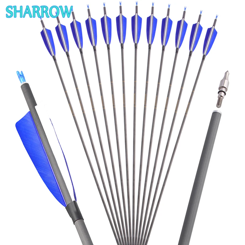 

6/12Pcs 35" Carbon Arrows Spine 400 ID 6.2mm with 4" Arrow Vanes for Archery Compound/Recurve Bow Hunting Shooting Accessories