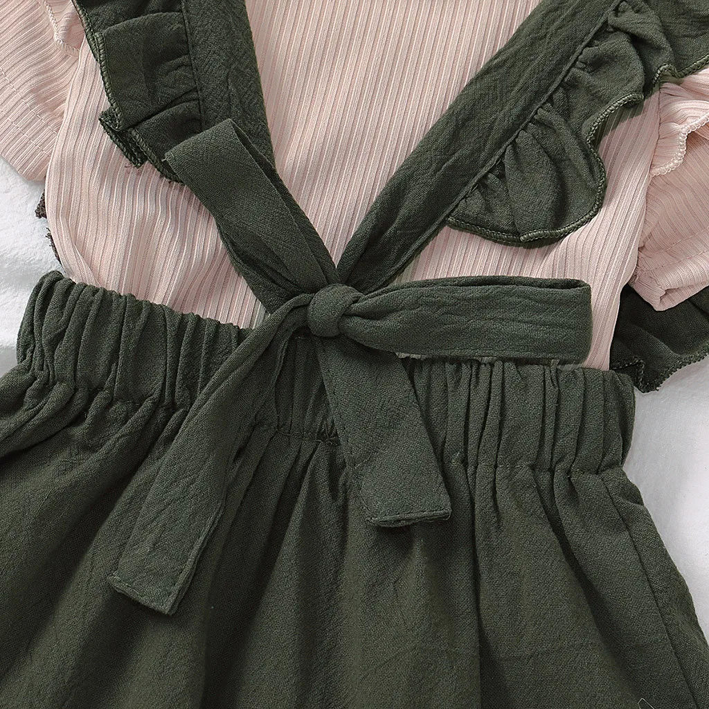 toddler baby set girl fashion summer outfits Solid T-shirt Tops+Ruffle Suspender Skirts Outfits Sets vestiti bambino t5 | Мать и ребенок