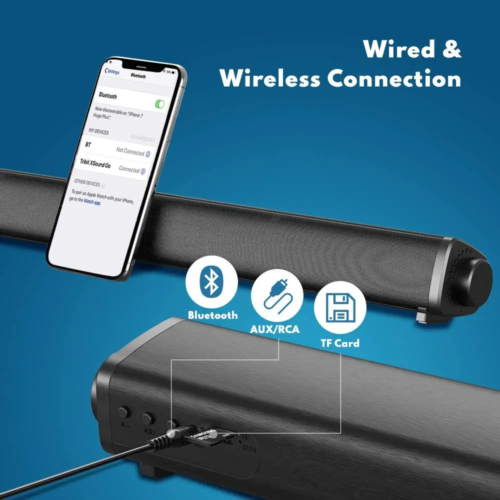 Саундбар для ПК проводные и беспроводные Bluetooth колонки компьютера 20 Вт с