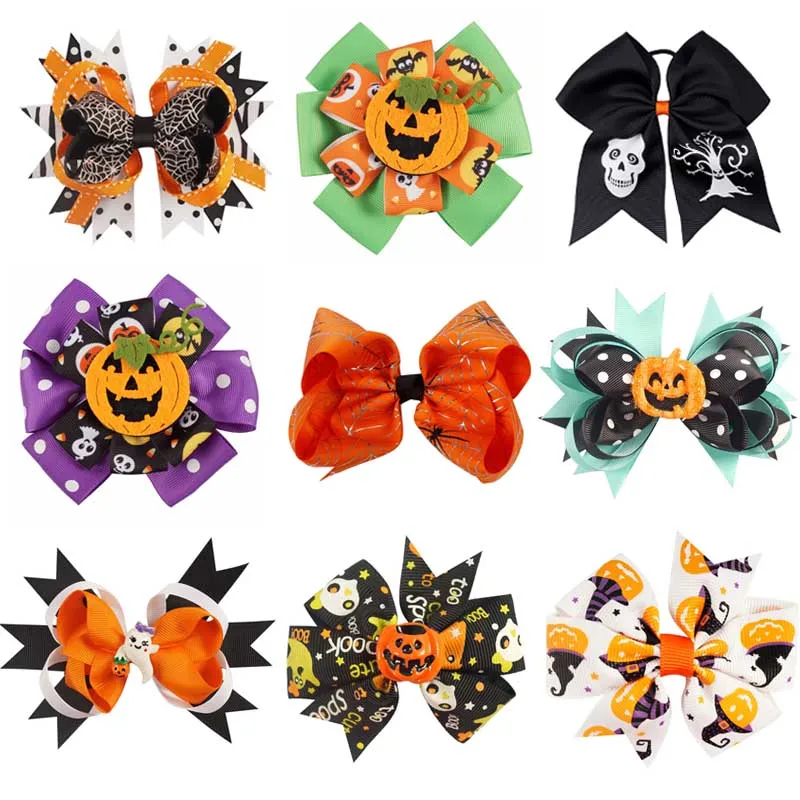 Заколка для волос на Хэллоуин маленьких девочек Резиновая лента с бантом и