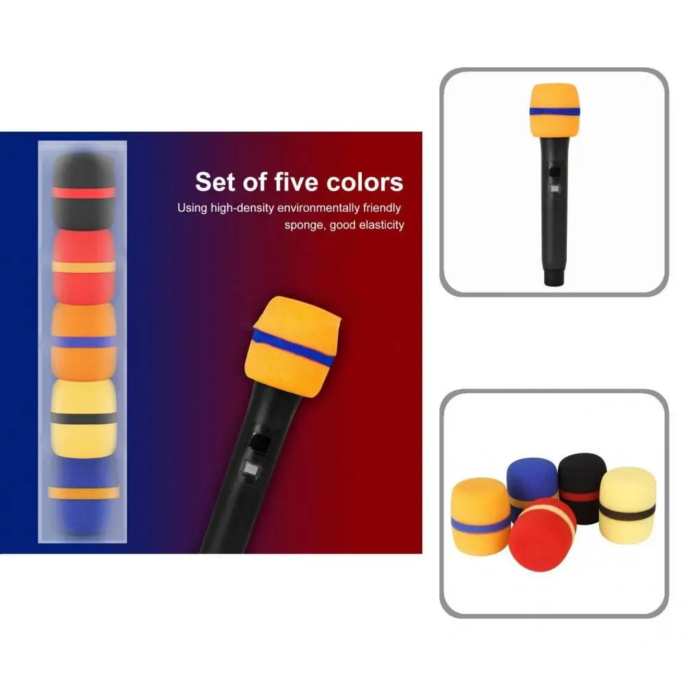

5Pcs/Set Mic Sponge Cover Practical Thickened Microphone Sponge Cover Color Ring Design Anti-fall Mic Windshield