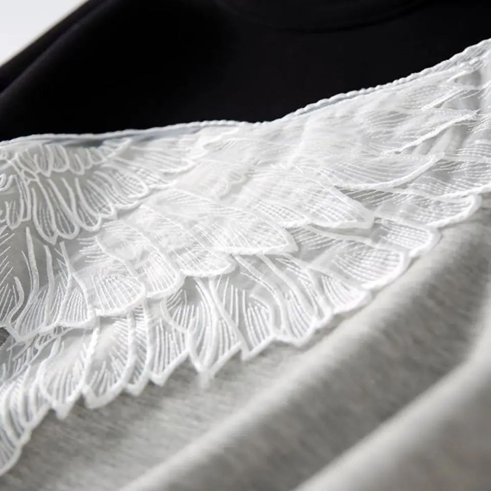

Plush thickened contrast stitching three dimensional wing embroidery round neck sweater autumn women's Korean loose foreign styl