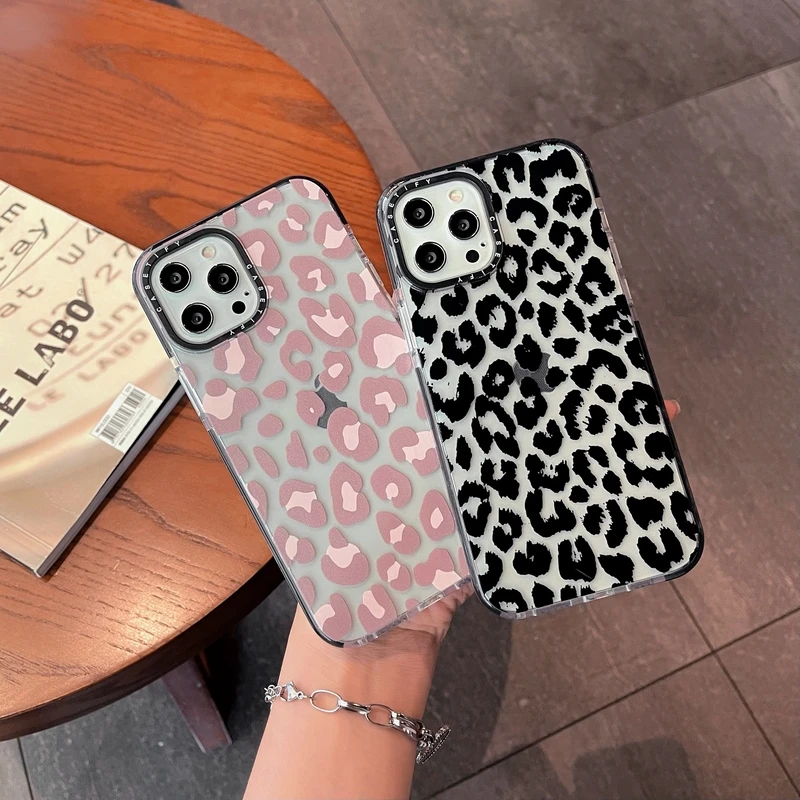 

INS Art Retro Pink Leopard Phone Case For iPhone 13 12 11 Pro Max XR X XS Max 7 8 Plus SE 2020 Cases Clear Silicone Soft Cover