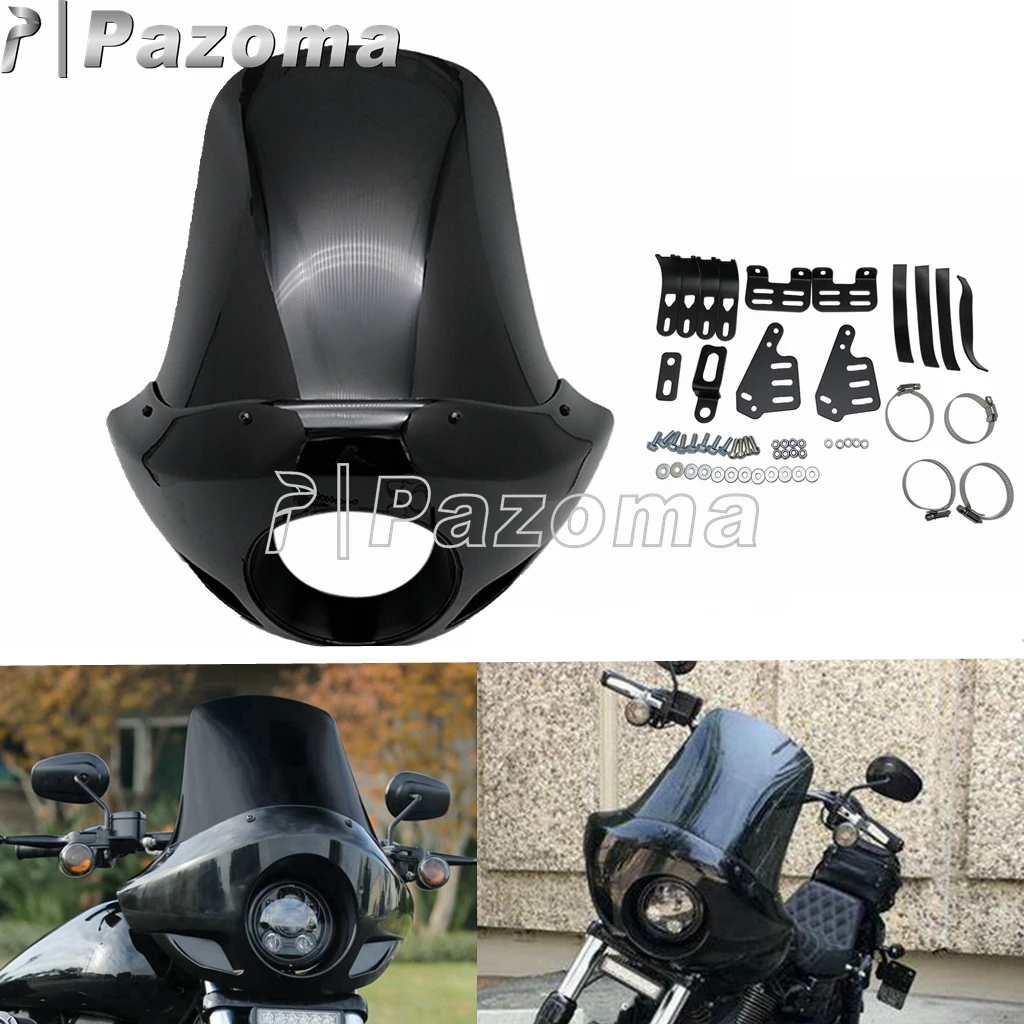 

Мотоциклетная передняя фара 5,75 дюйма, переднее ветровое стекло, высокий спортивный обтекатель для Harley Sportster Dyna Cafe Racer 35-49 мм, вилки