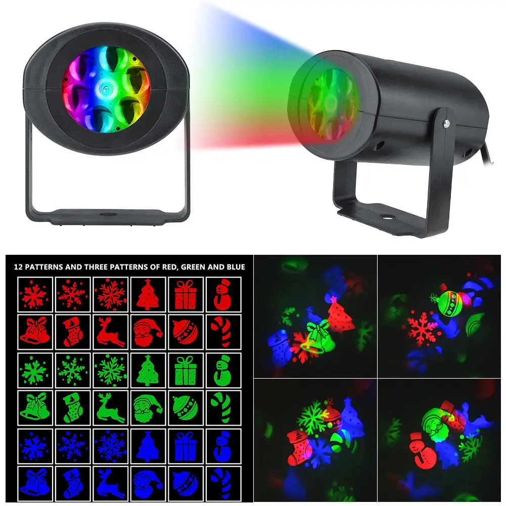 12 Patterns Christmas Projector Lights Outdoor Waterproof LED Snowflake Projection Lamp for Holiday Party KTV Bar Decoration | Лампы и