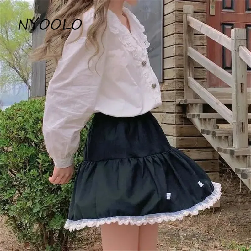 Мини-юбка NYOOLO Женская в японском стиле Милая Кружевная школьная форма с