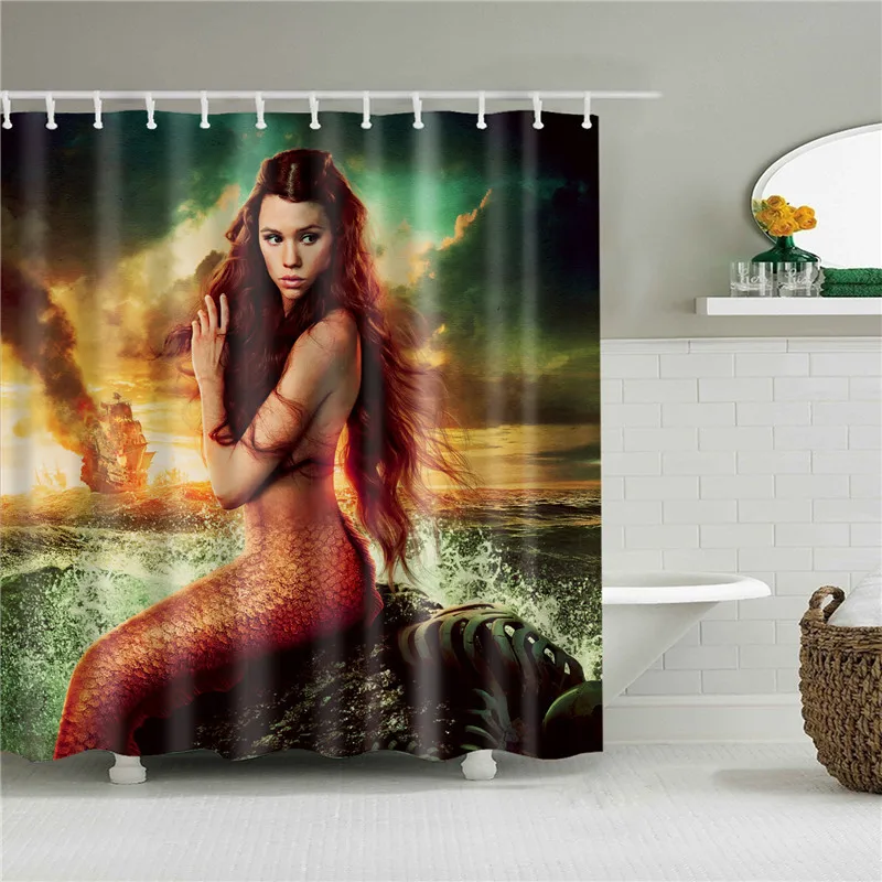 Занавеска для душа в виде русалки Экологически чистая Полиэстеровая шторка с