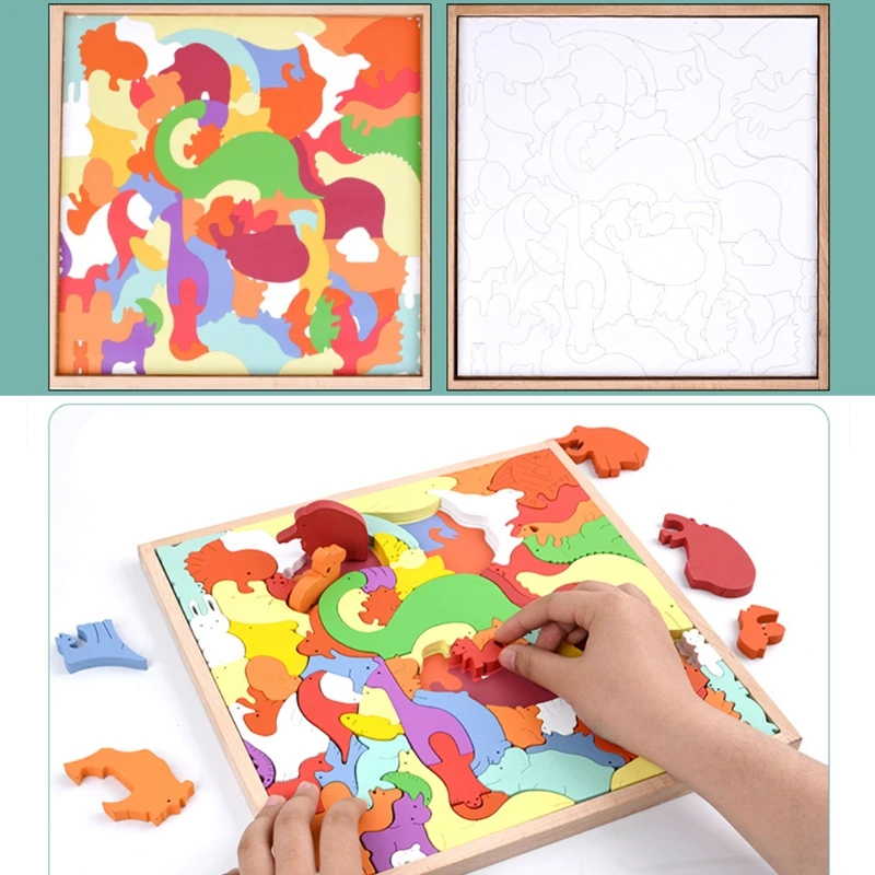 

Wooden Puzzle Brain Teasers Toy Animal Building Blocks Game Kids Wood Puzzles 97BC