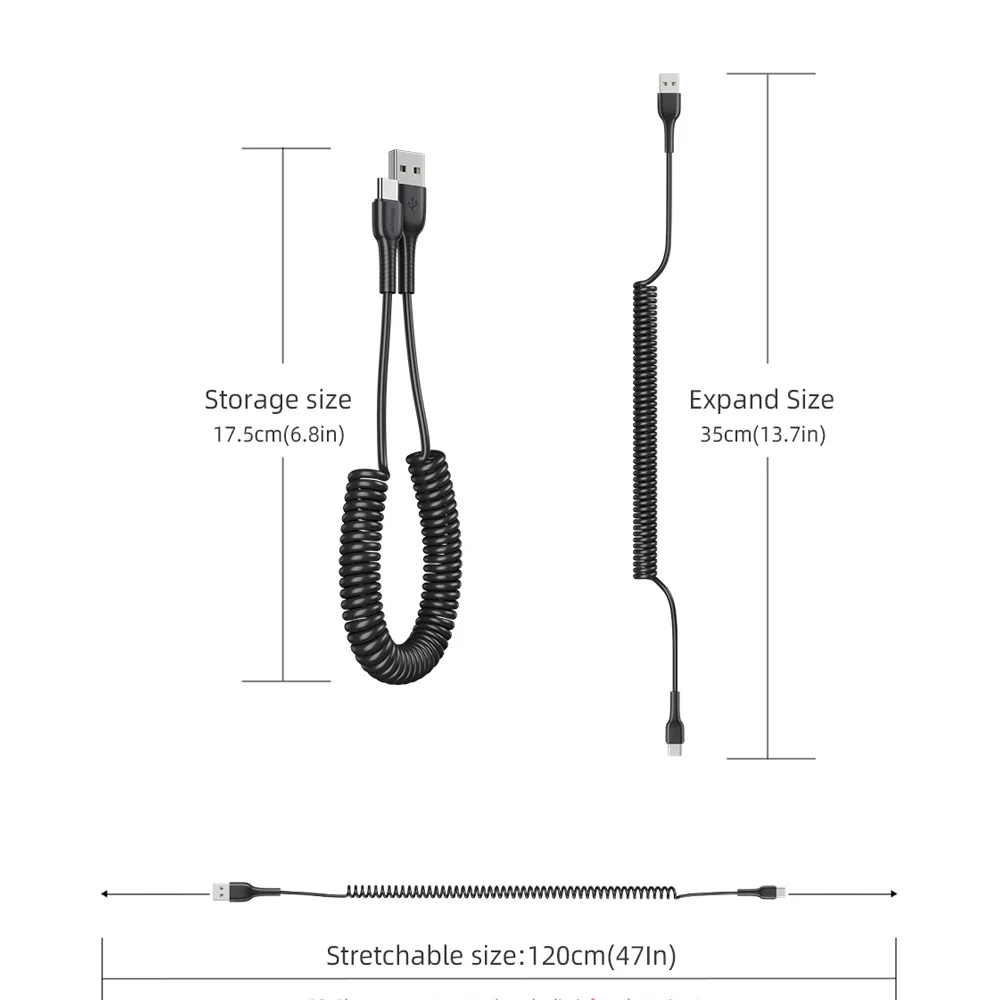 

Essager Spring USB Type C Cable For Xiaomi Samsung Fast Charging USB C Charger Wire Cord Mobile Phone USBC Type-c Data Cable