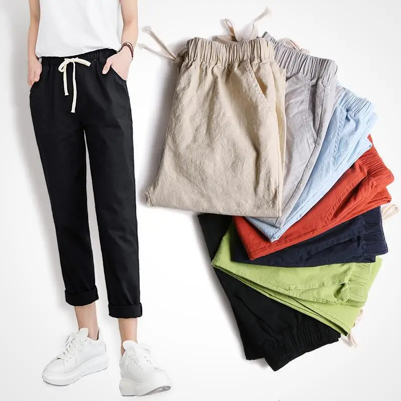 

Cotton and Linen Nine-point Pants Spring and Summer Thin Straight Loose Casual Pants Women's Washed Pants Harlan Feet Pants