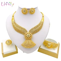 liffly luxury nigerian wedding african jewelry set dubai gold necklace bracelet earring ring for women party jewelry sets