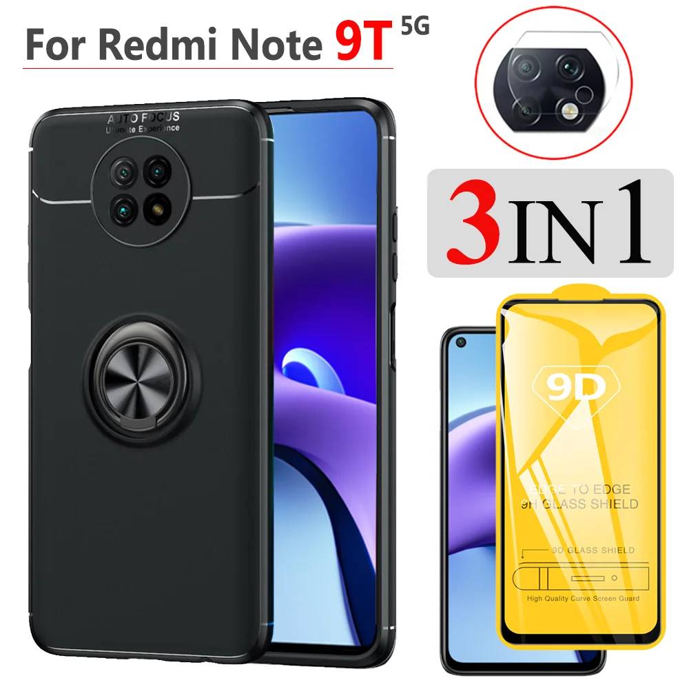 

Redmi Note 9T Case & Glass Plain Color Phone Case for Xiaomi Redmi Note 9T Case with Metal Ring Holder Redmi Note 9Pro 9S 9T 9 T