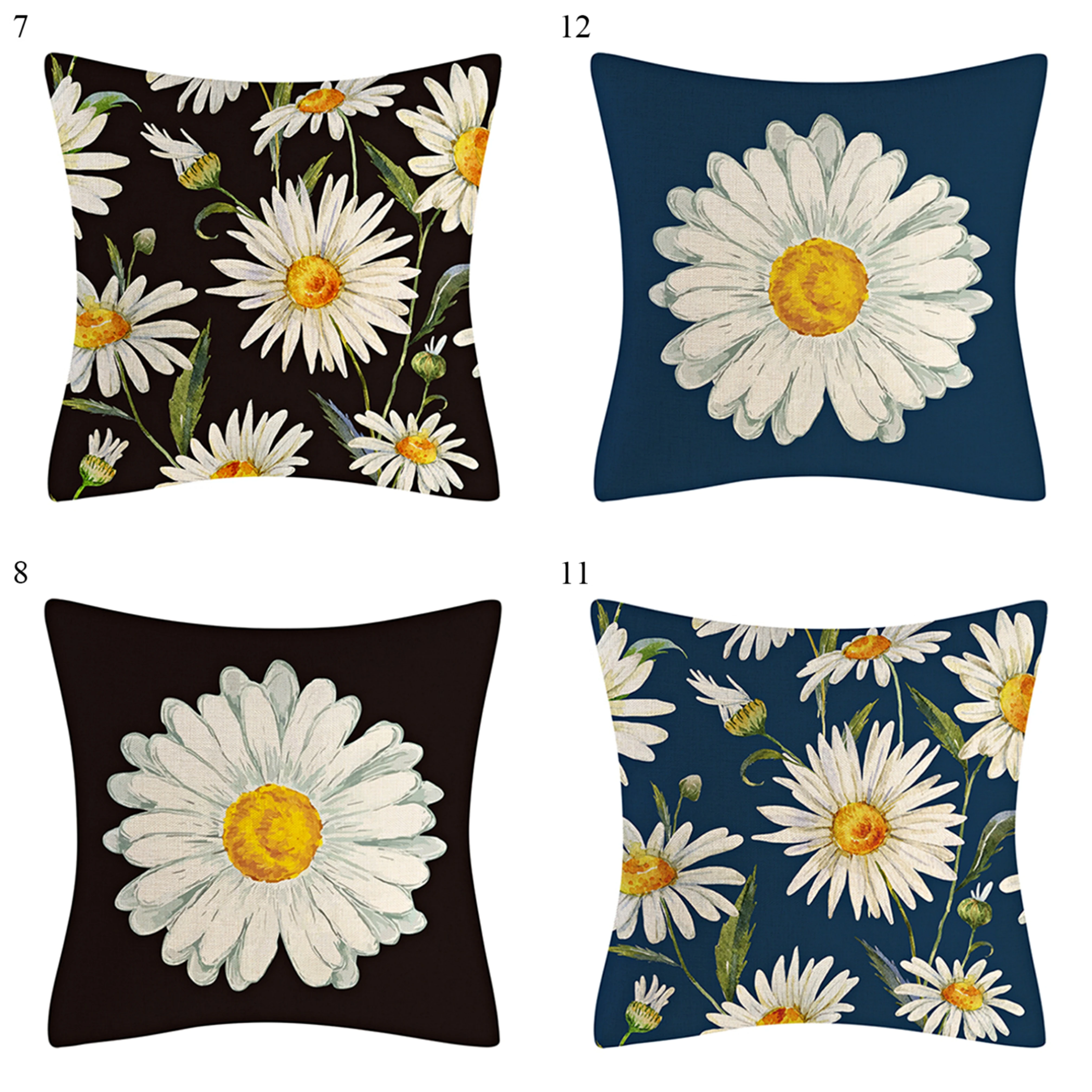 

Simple Square Daisies Pillowcase Polyester Linen Pattern Decor Throw Pillow Case Home Sofa Cushion Cover Car 45*45cm