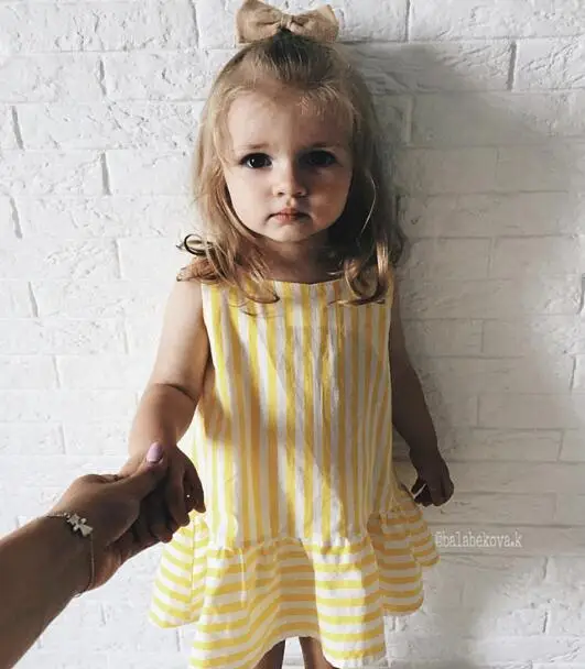 Fashion Toddler Dresses Sleeveless Cotton Girls Sundress Vertical Stripe Children Dress Summer Baby Clothes |