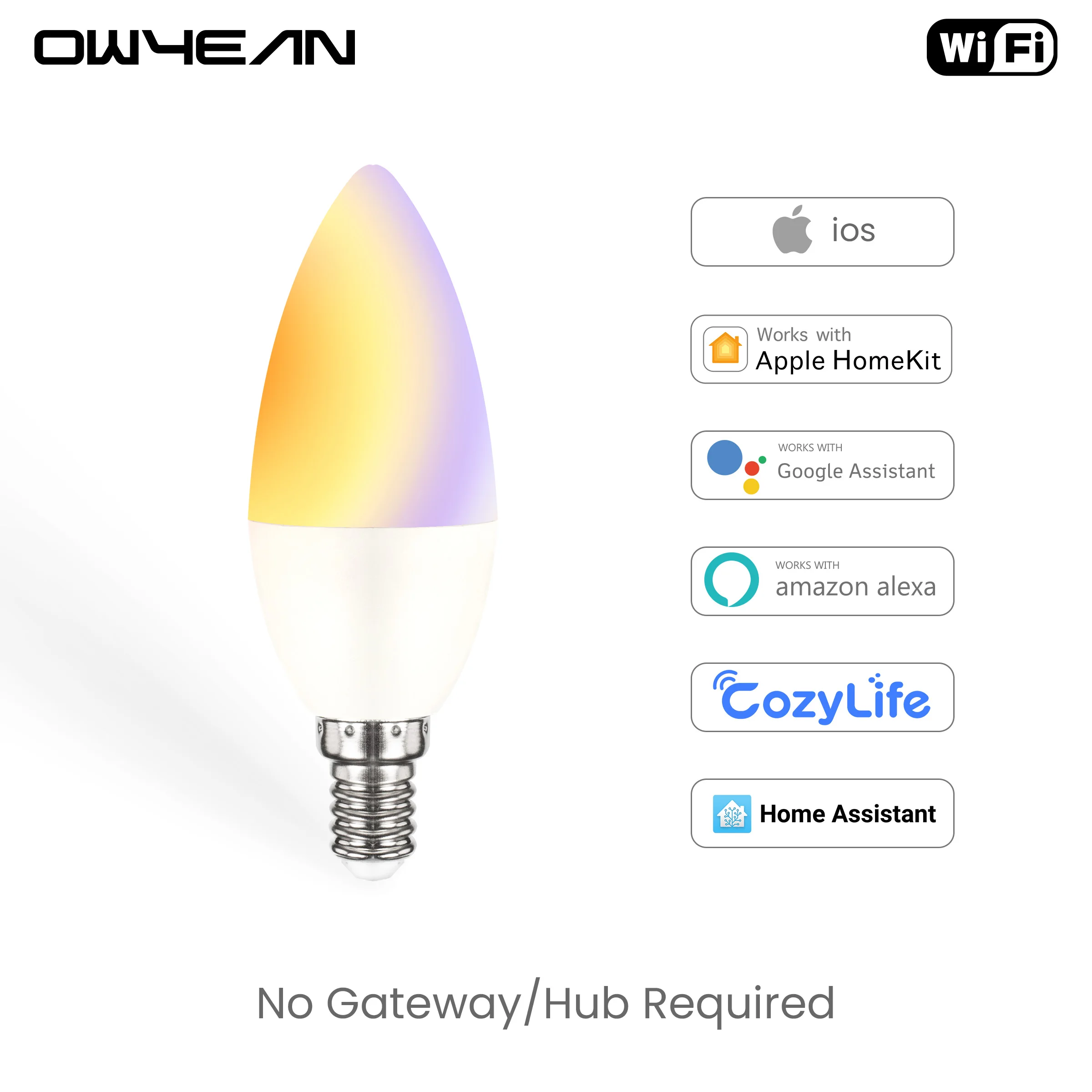 

WiFi 5W Smart E14 Dimmable CW RGB LED Candle Light Bulb Lamp Work with Apple Homekit Siri Alexa Google Home Assistant Cozylife