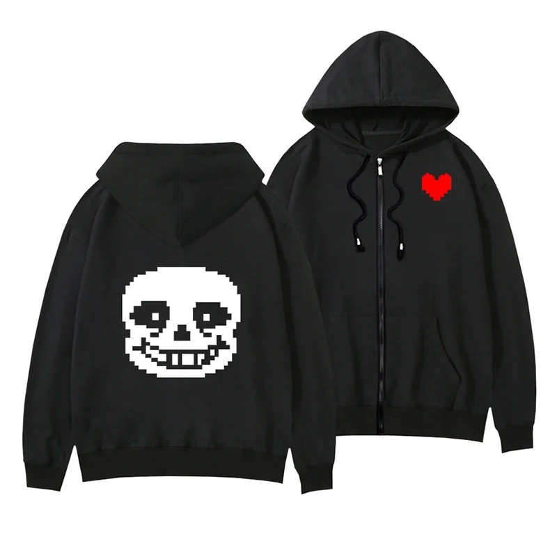 Толстовка с капюшоном на молнии принтом Game Undertale черная куртка без папируса