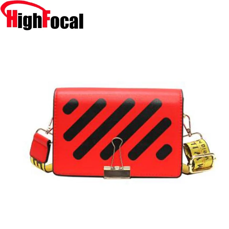 

HIGHFOCAL Women Fashion Red Black Stripe Messenger Bags New Pu Leather Shoulder Bags Female Crossbody Flap Design Bags A51