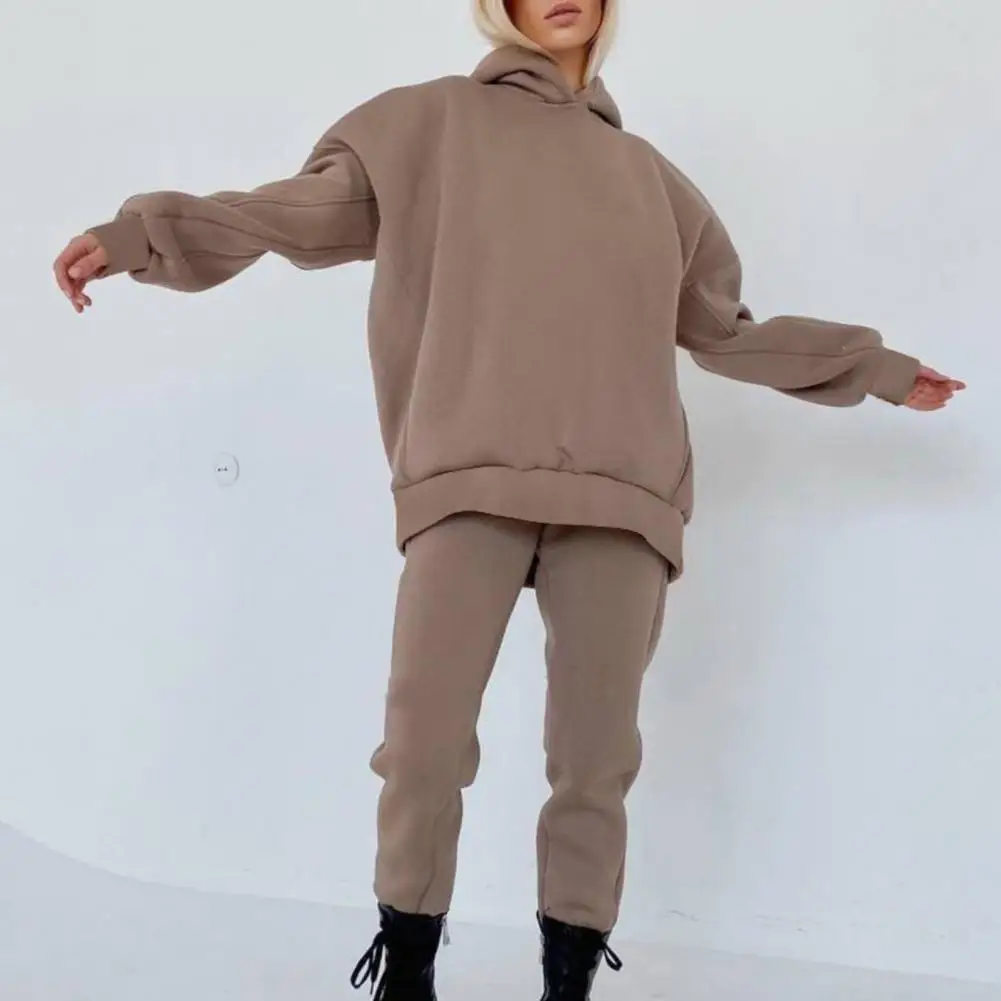 

1 Set Women Hoodie Pants Set Long Sleeve Pockets Solid Color Hooded Loose Sweatshirt Casual Sport Sweatpants Fashion Activewear