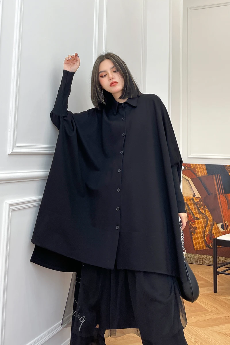

XUXI Women, New, Shirt, European, Trendy, Small Shirt, Mid-length, Loose, Bat, Top, Female, Long Sleeve, Spring Autumn 2021 E207