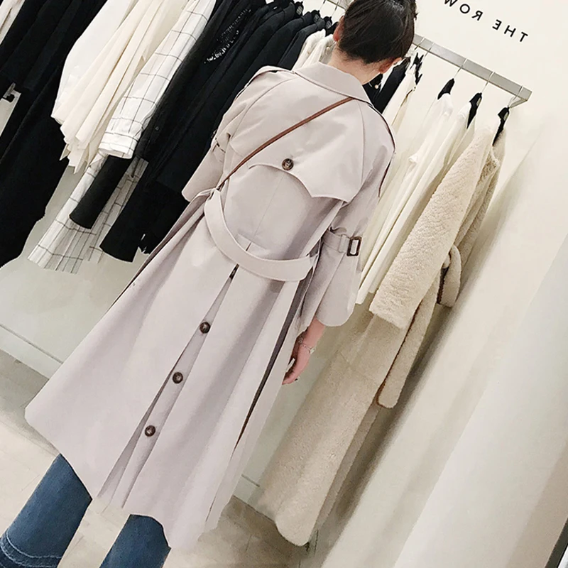 

Bella philosophy spring women solid sashe double breasted coats lady casual three quarter sleeve trench coat female jackets
