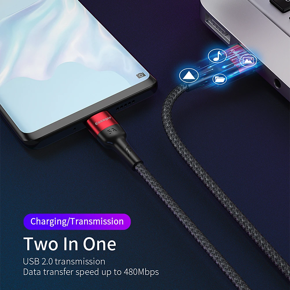 Essager 5A usb type C кабель для huawei mate 20 P30 P20 Pro Lite Xiaomi Redmi Note 7 USBC type-C шнур Быстрая зарядка USB-C провода