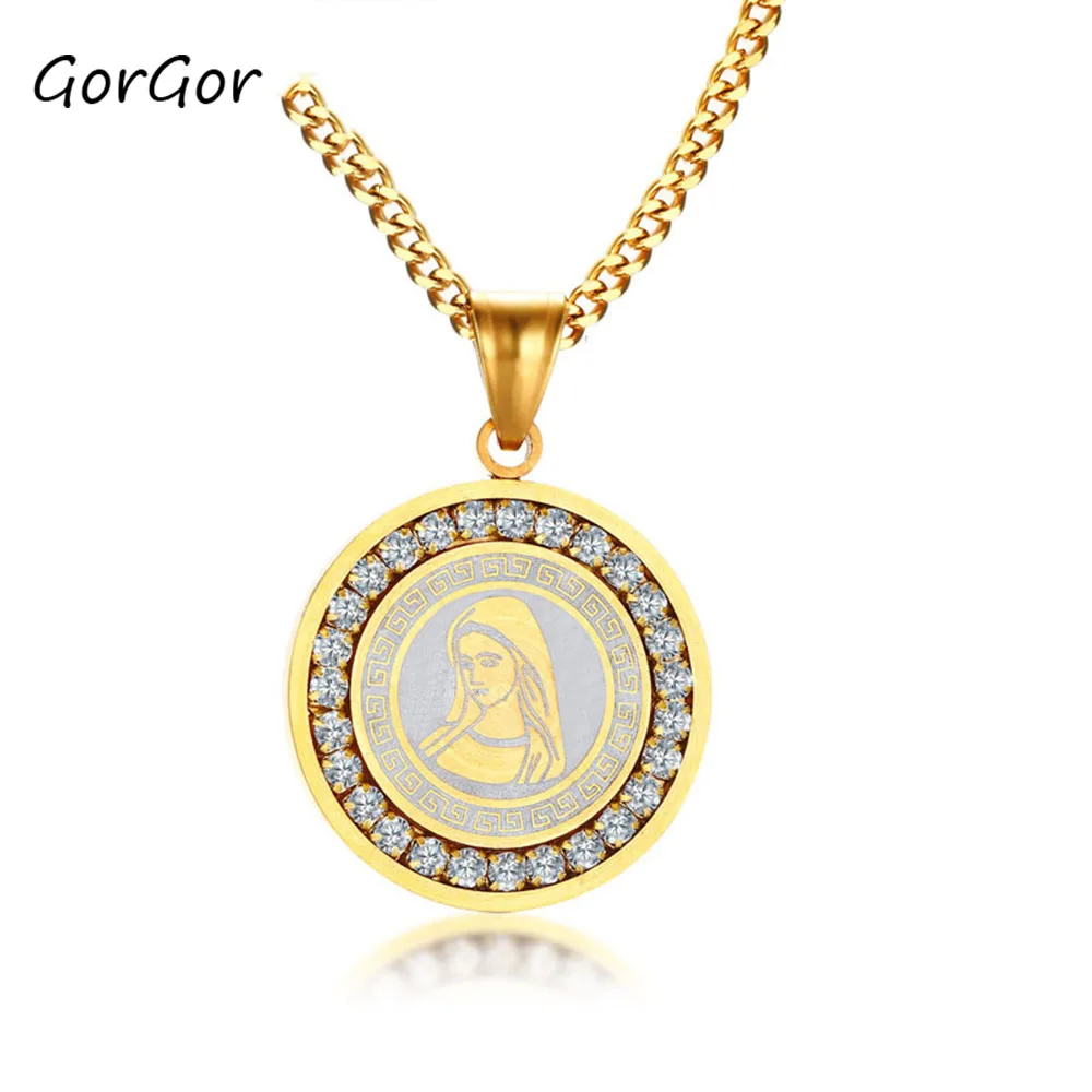 

GorGor Religious Medal Oval Our Lady Of Guadalupe Catholic Virgin Mary Pendant Necklace For Women For MenPN-628
