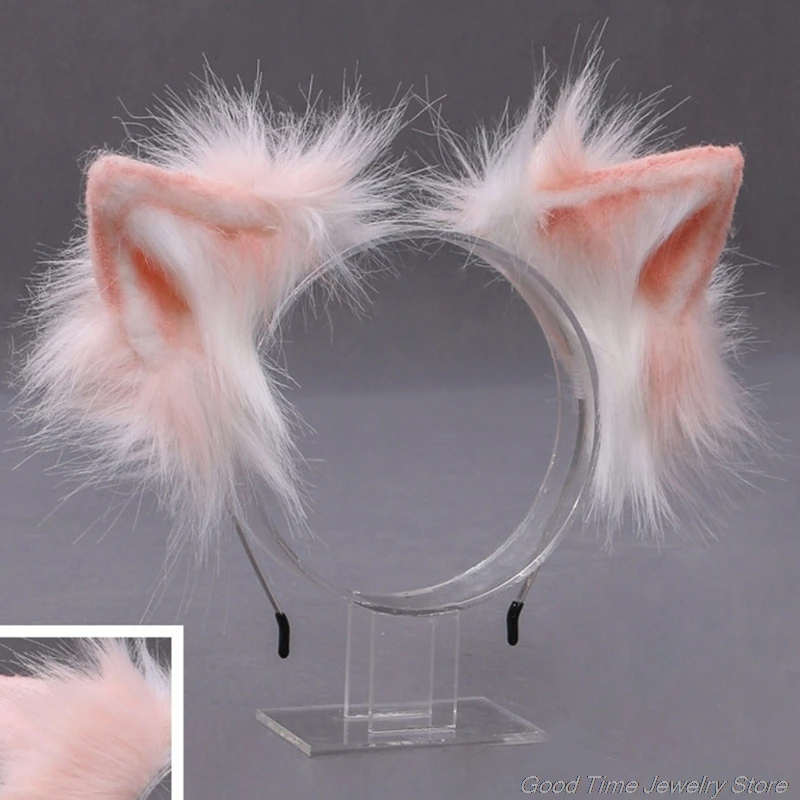 

Furry Plush Foldable Wolf Cat Ears Headband Contrast Color Simutation Animal Hair Hoop Japanese Kawaii Cosplay Headpiece F17 21