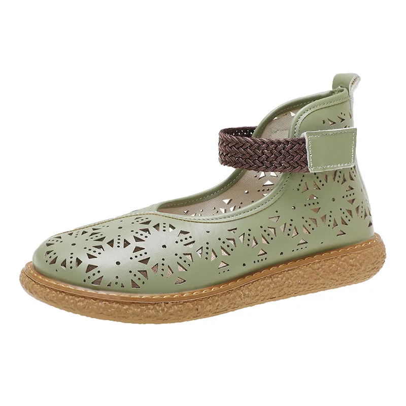 

Spring and Summer New Retro National Style Hollow Out Cool Boots Women's Short Boots with Button Top and Thick Soled Sandals