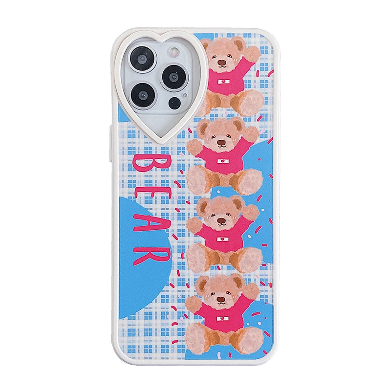 

EKONEDA Blue Grid Bear Doll Case For iPhone 12 Cases For iPhone XR X 11 12 Pro XS Max 7 8 Plus Protective Silicone Cover