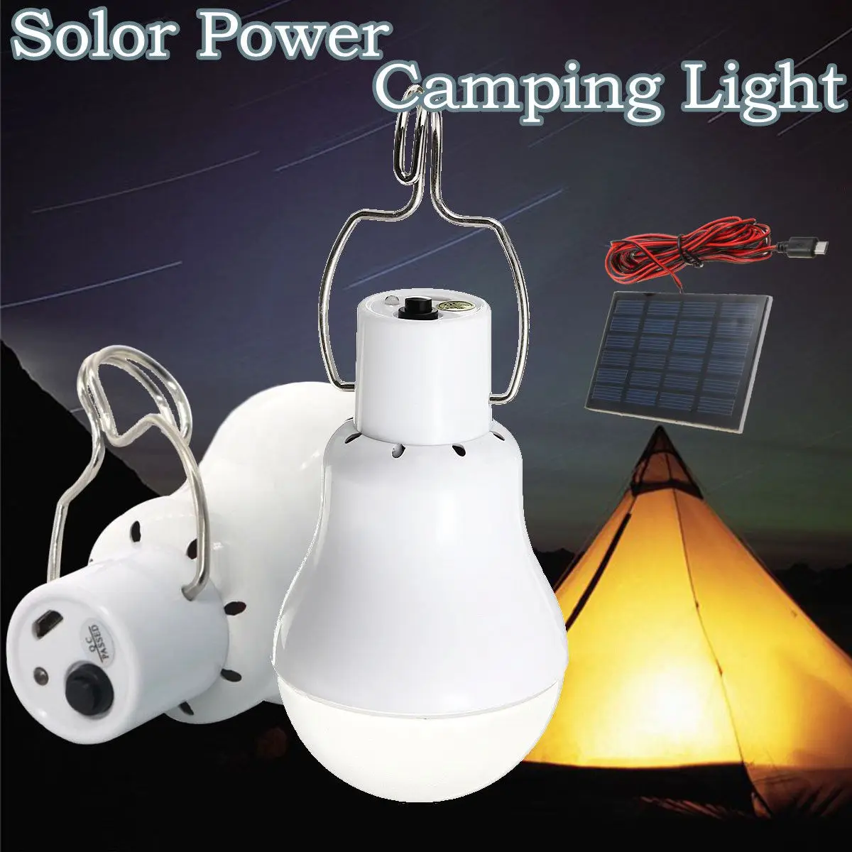 

Portable Solar Power LED Light Energy Save Shatter-Proof Lamp with Hook For Outdoor Garden Camping Tent Fishing 2021 New Fashion