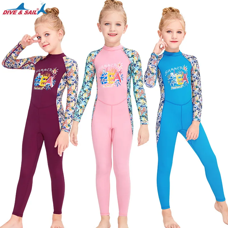 Детский слитный купальник с длинным рукавом для девочек|Комбинезоны| |