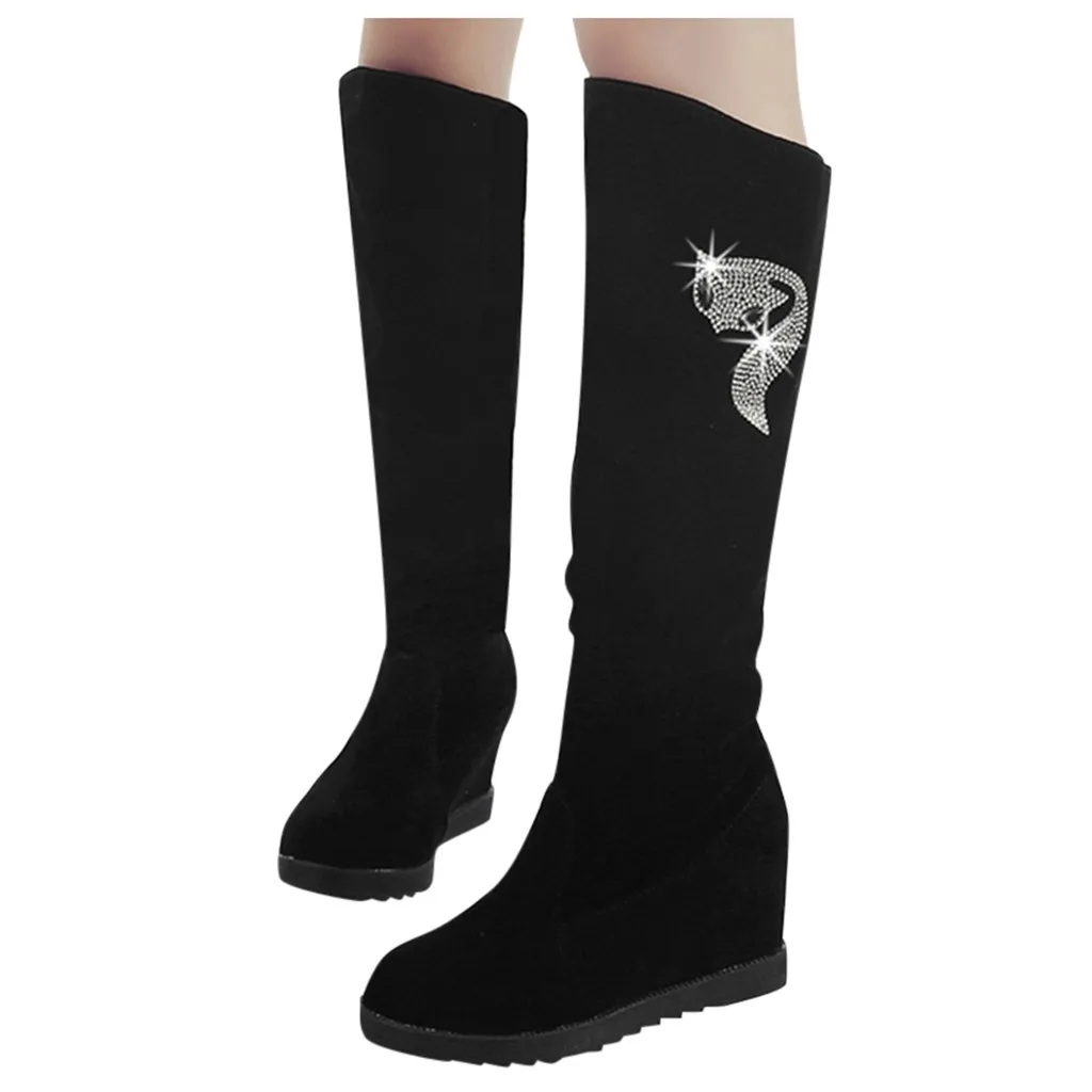 YOUYEDIAN/эластичные высокие сапоги; женская обувь; пикантная обувь на танкетке; замшевые женские зимние сапоги; зимние облегающие высокие сапоги; 9 М3