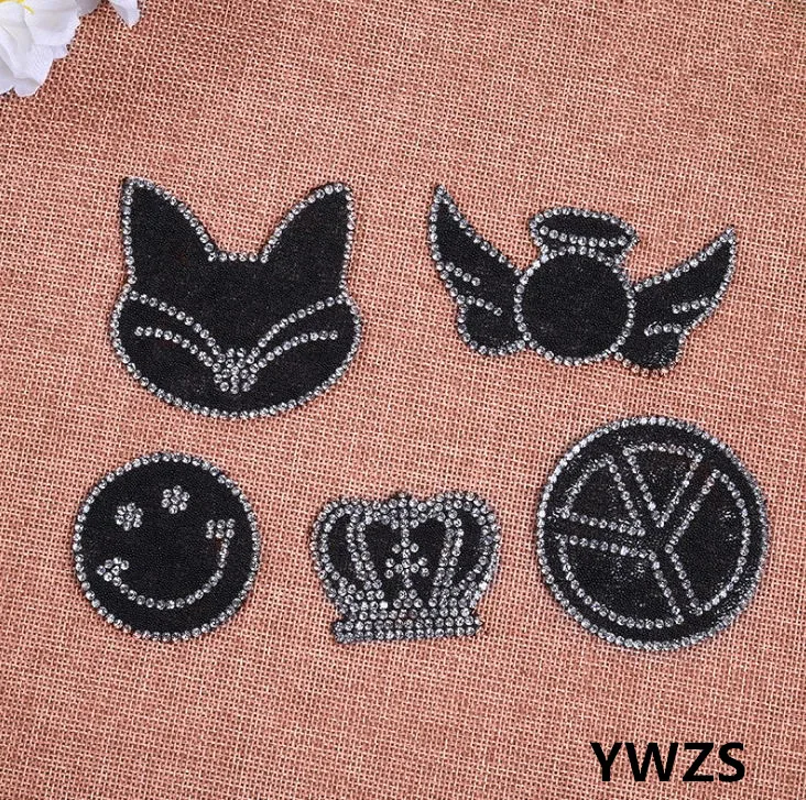 

New arrival 10 pcs Black Rhinestones iron on patches DIY Hotfix Motif Applique garment bag patch decor accessory