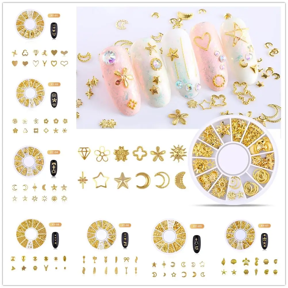 

Seashell Starfish Gold Nail Art Decoration Mixed Shaped Metal Hollow Rivets Shiny Sequins Rhinestone Manicure Accessories