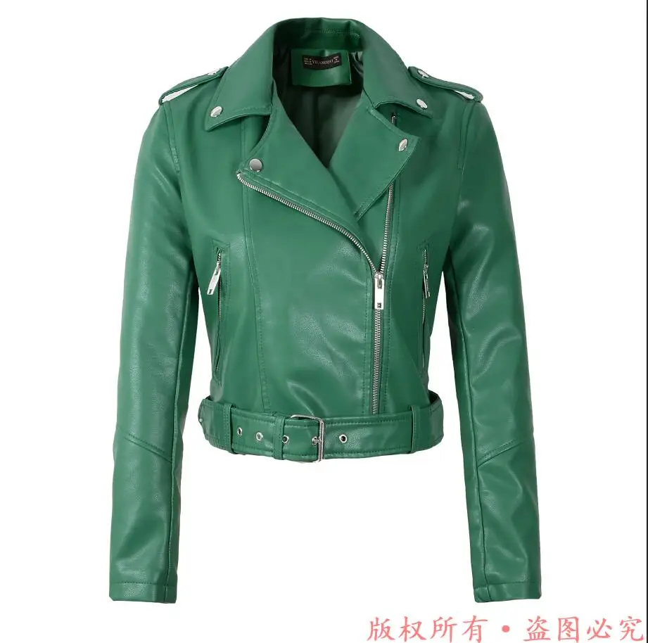YLL8828 Green Новое поступление, брендовые зимние осенние зеленые мотоциклетные кожаные куртки, желтая кожаная куртка, женское кожаное пальто, тонкая куртка из искусственной кожи - Цвет: YLL8828 Green