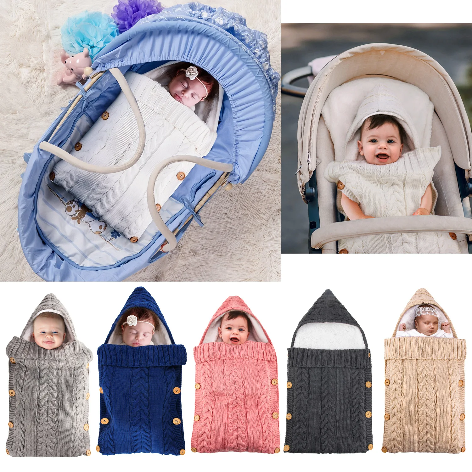

Baby Sleeping Bags Envelope Winter Newborn Bebes Swaddle Wrap Sleepsacks for Stroller Knitted Sleep Sack Blanket Infant Kids