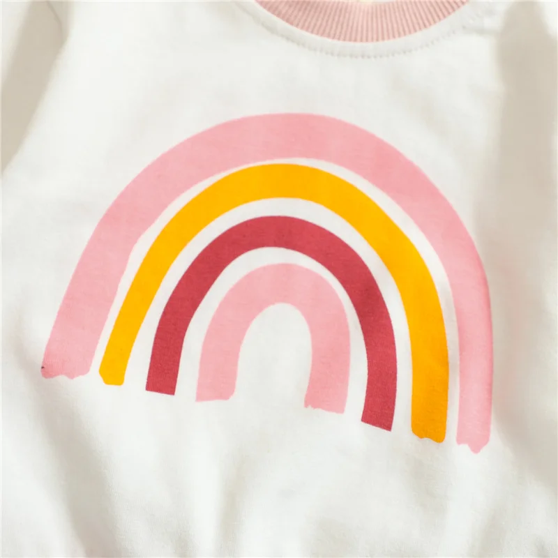 

Toddler Baby Girls Rainbow Print Cotton Outfits,2Pcs Newborn Girls Long Sleeve O-neck T-shirt+Drawstring Waist Trousers,0-3Years