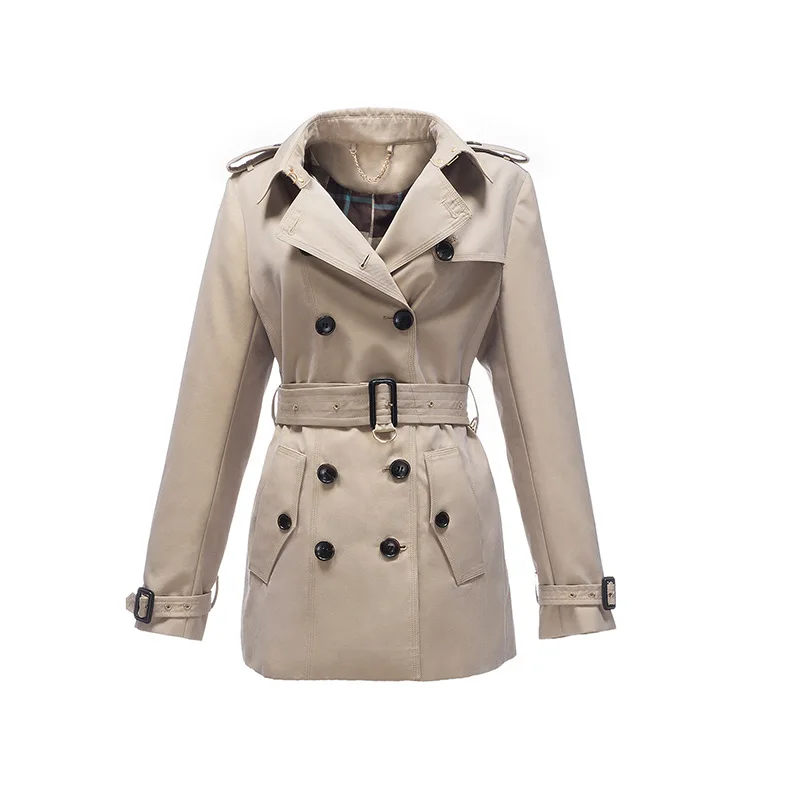2022Autumn and Winter New Korean Style Elegant Slimming and Short Double Breasted Trench Coat for Women