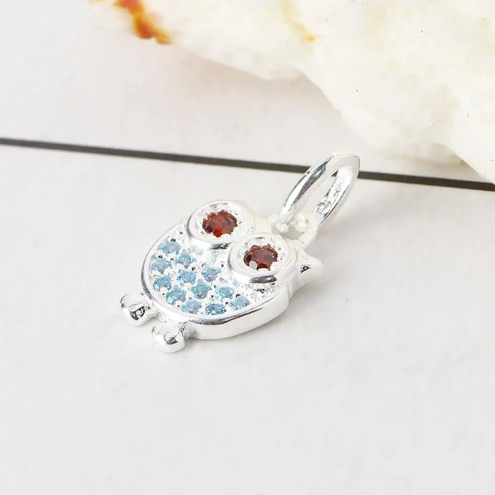 Owl Animal Red Blue Rhinestone 925 Sterling Silver Charms Golden Pendant Jewelry 15mm( 5/8&quot) x 8mm( 3/8&quot) 1 Piece | Украшения и
